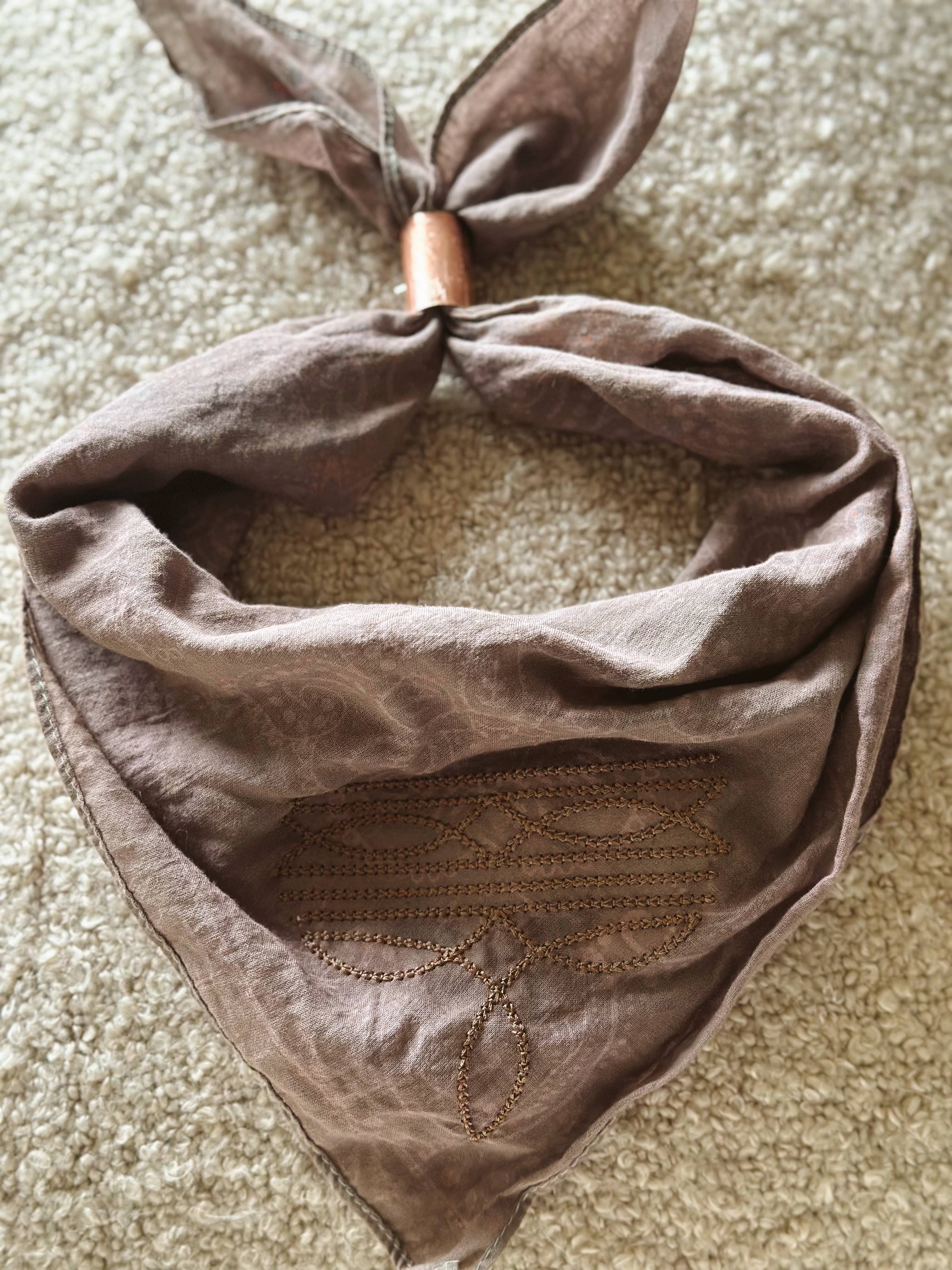 Brown bandana with embroidered boot stitching design