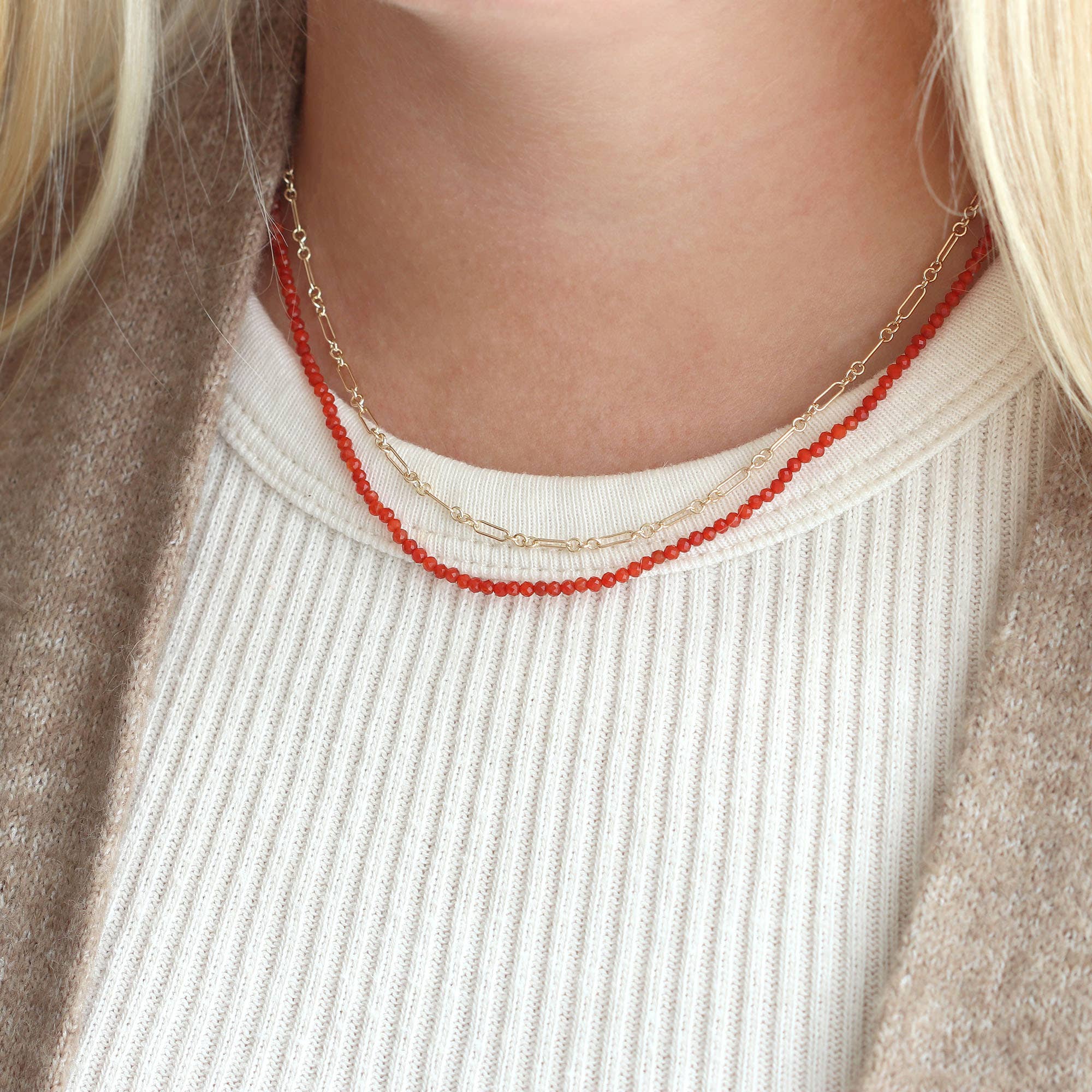 Petite Gemstone Beaded Necklace Red Carnelian Green Malachite Blue Lapis Black Onyx Ships from CA