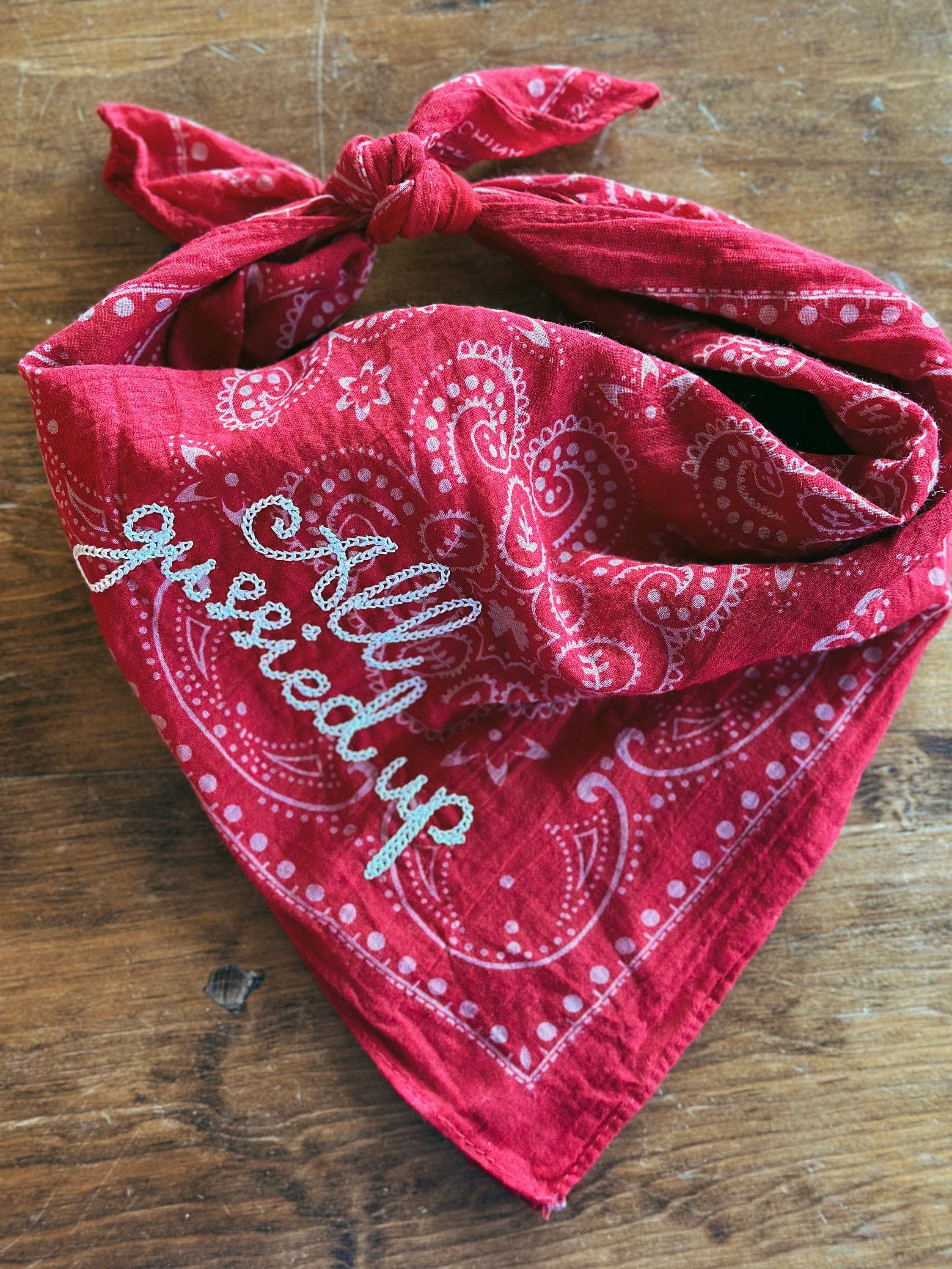 Embroidered Bandana With Chainstitch Text | Howdy