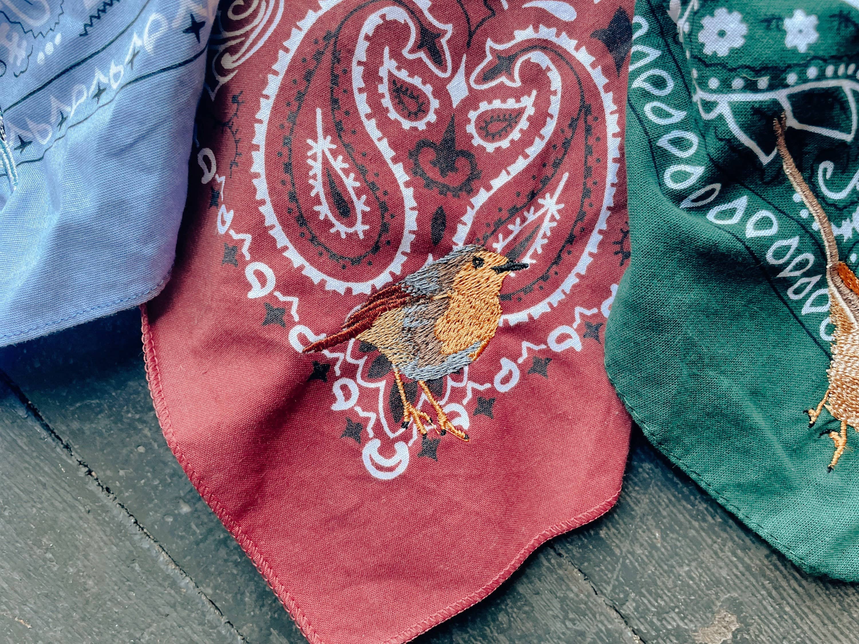 Bandana With Embroidered Bird | Embroidered Robin, Cardinal