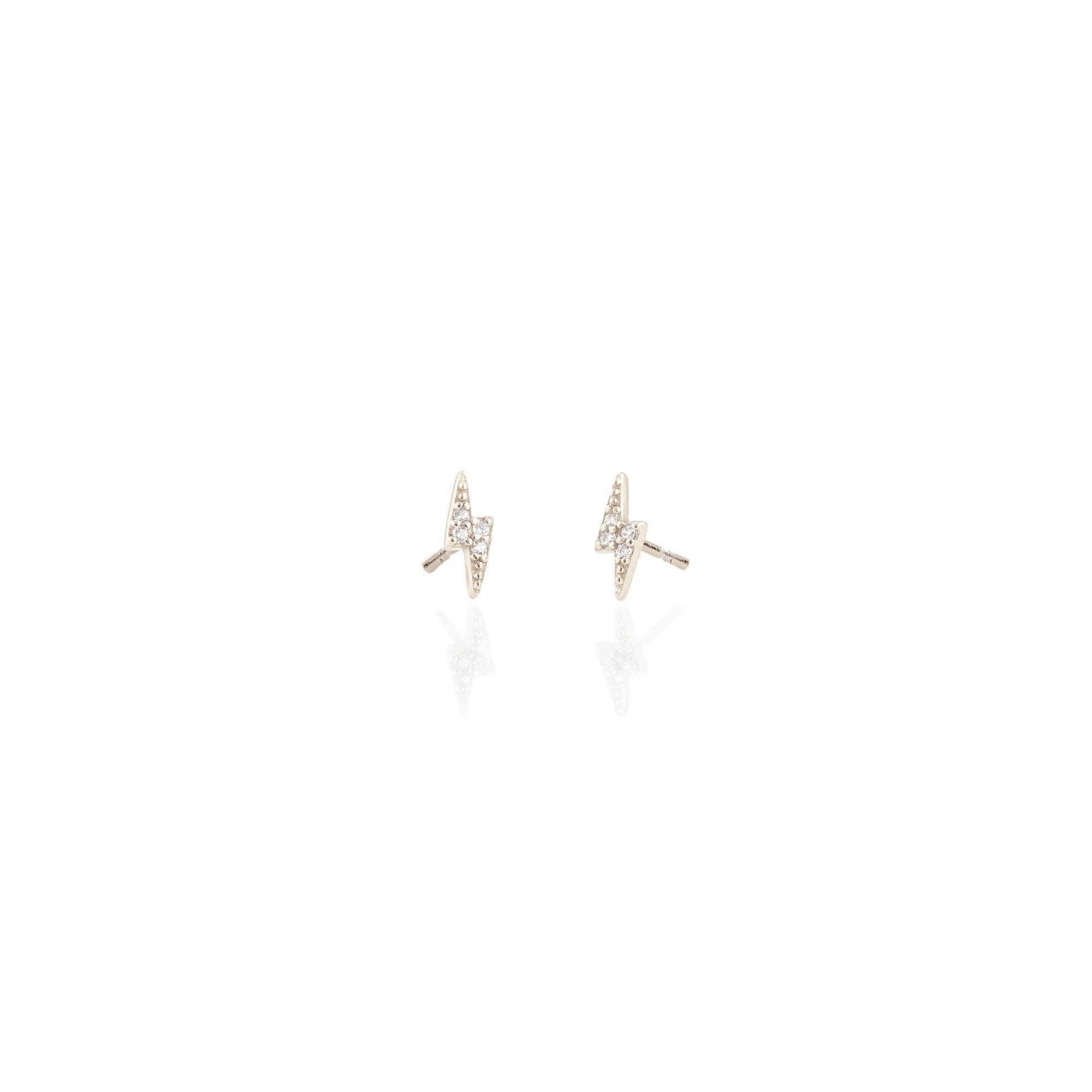 Lightning Bolt Crystal Stud Earrings 18K Gold Vermeil | Sterling Silver CZ Crystals Nickel Free Hypoallergenic Ships from CA