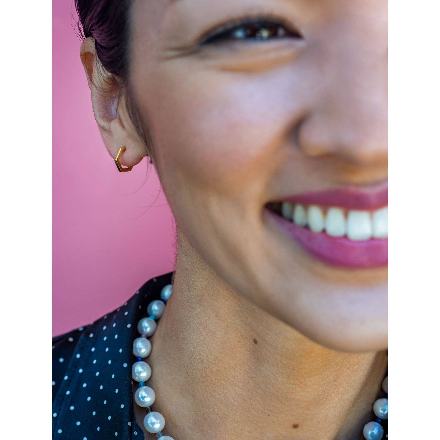 Hexagon Huggie Hoop Earrings 18K Gold Vermeil 12mm Hoops Post Closure Nickel Free Hypoallergenic Ships from CA