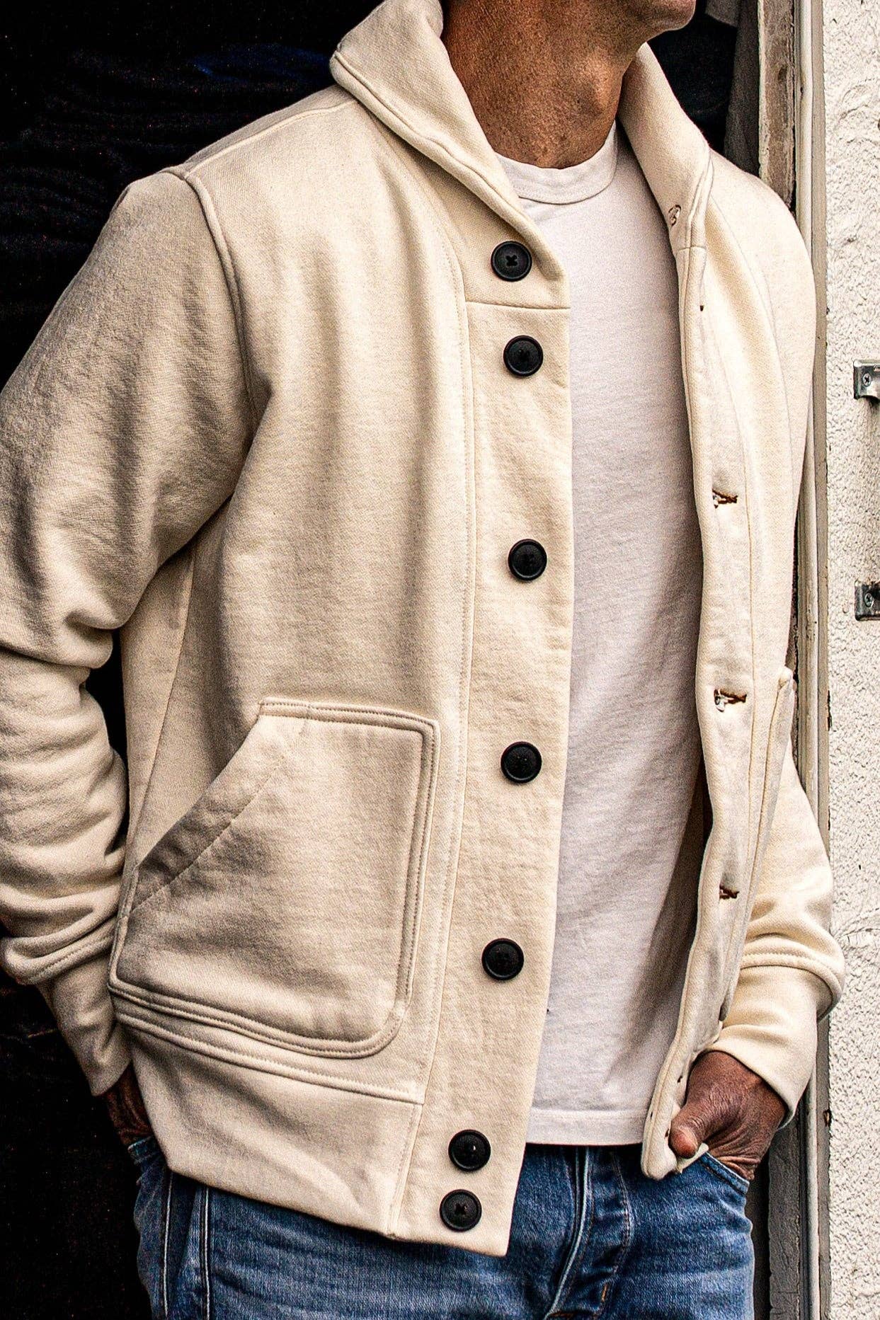 Men's Bodega Shawl Cardigan | 14oz 100% Cotton French Terry - Natural