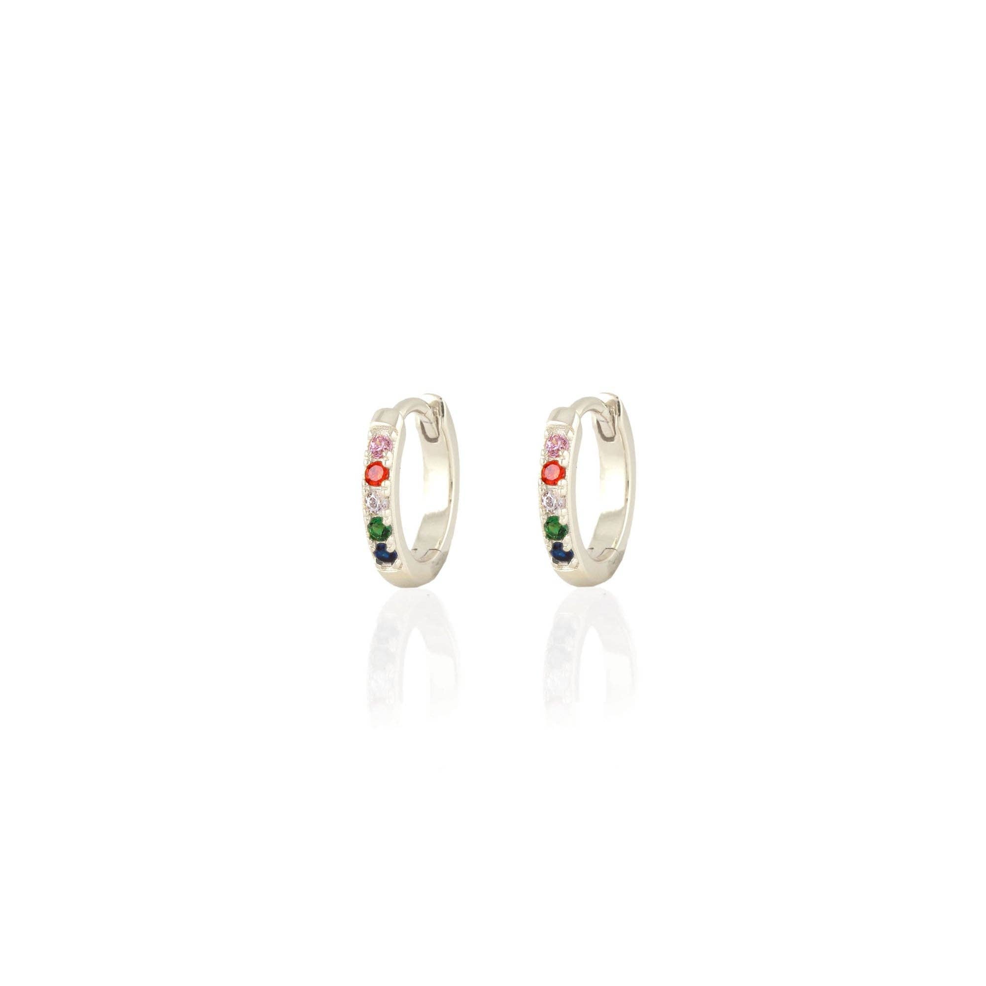 Rainbow Crystal 12mm Huggie Hoop Earrings