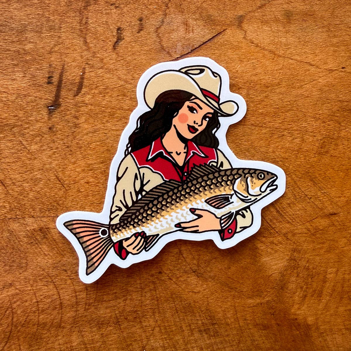 Red Drum Cowgirl 3 Inch Glossy Vinyl Sticker