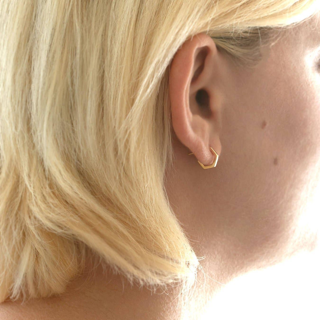 Hexagon Huggie Hoop Earrings 18K Gold Vermeil 12mm Hoops Post Closure Nickel Free Hypoallergenic Ships from CA