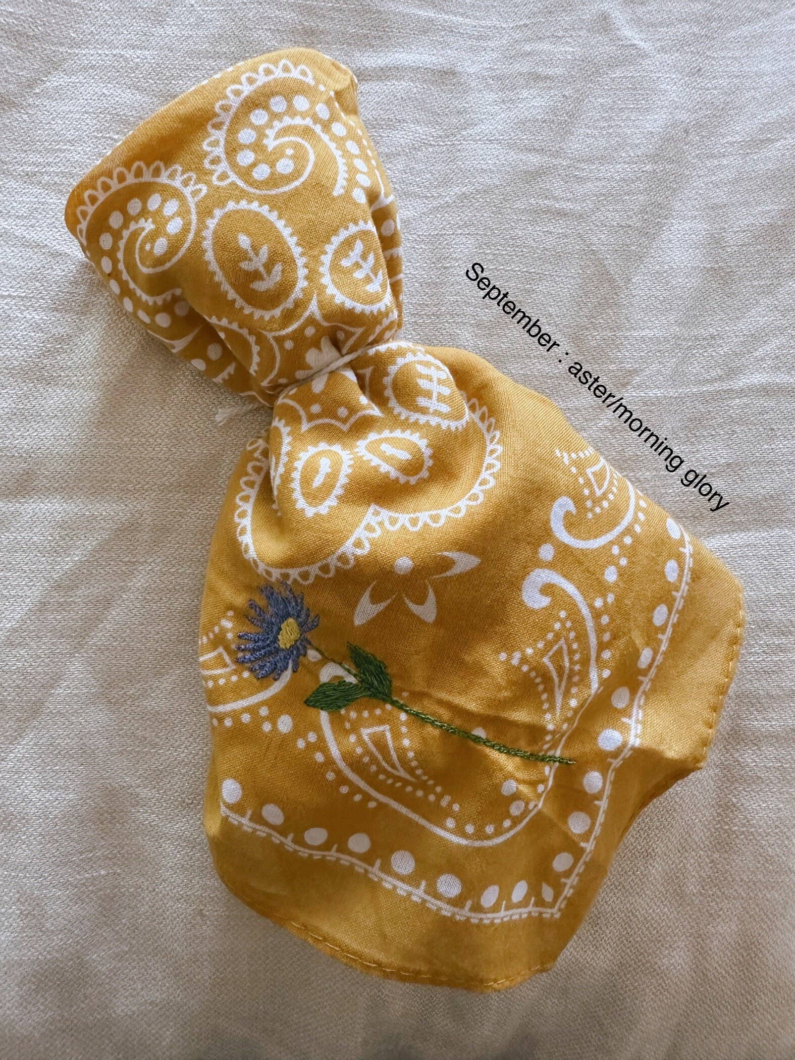 Birthday Flower (March = Daffodil) Embroidered On Bandana