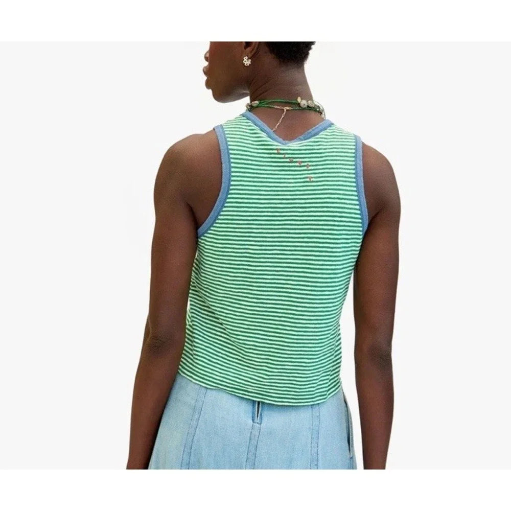 Clare V Camp Fit Tank Green/Cream Mini Stripe