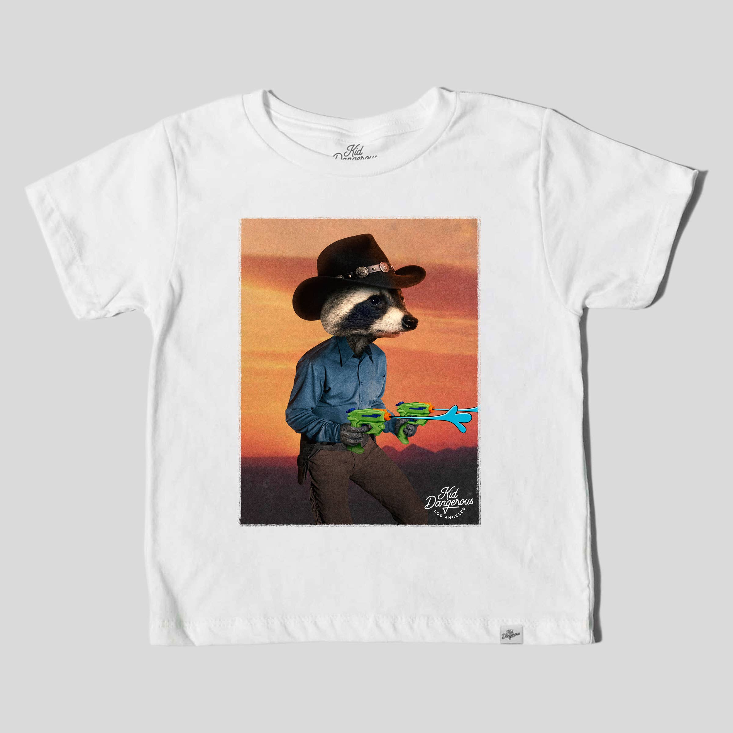 Kids Raccoon Cowboy Western T-Shirt White Graphic Tee