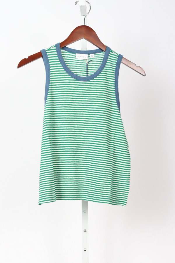 Clare V Camp Fit Tank Green/Cream Mini Stripe