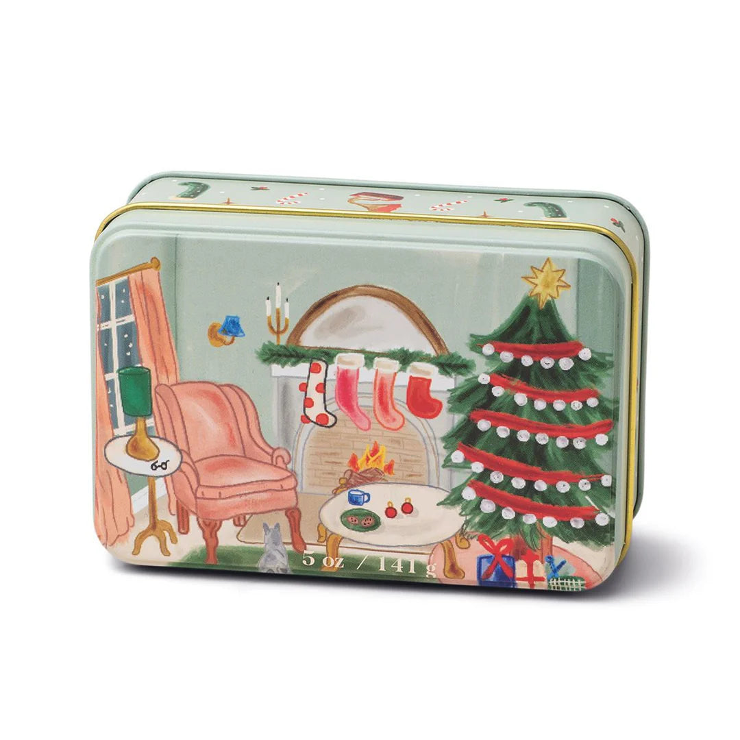 Paddywax- Christmas Tins Printed Tin With Livingroom Scene Persimmon Chestnut 5 OZ