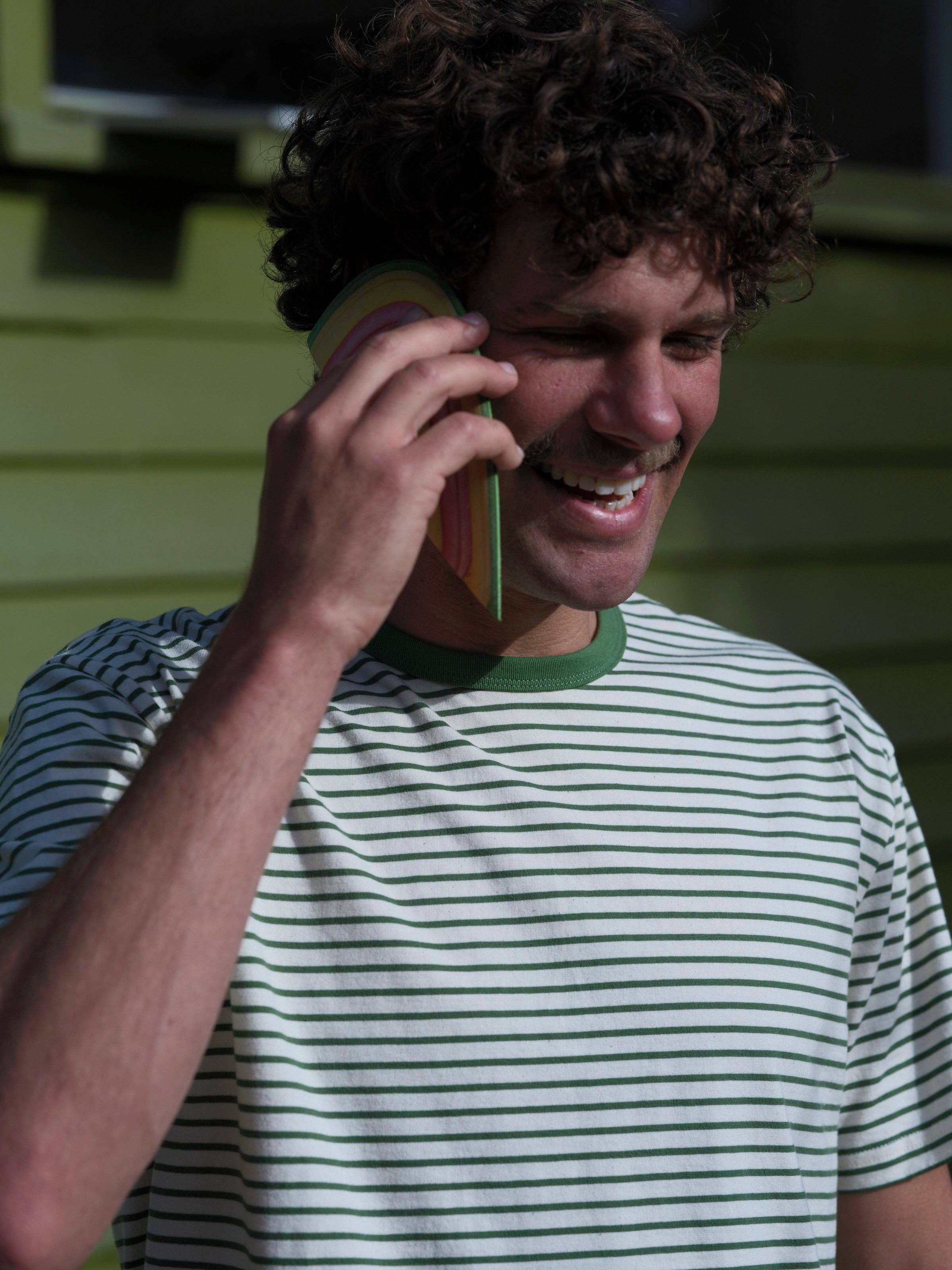 Mollusk- Striped Heavy Tee in Natural and Green