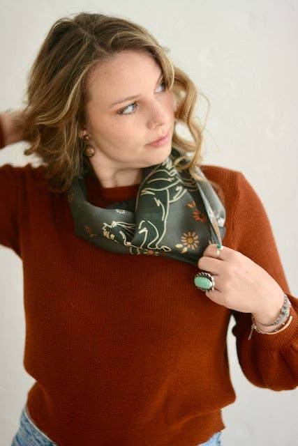 Floral Daisy Charcoal Bucking Horse Silk Wildrag Scarf