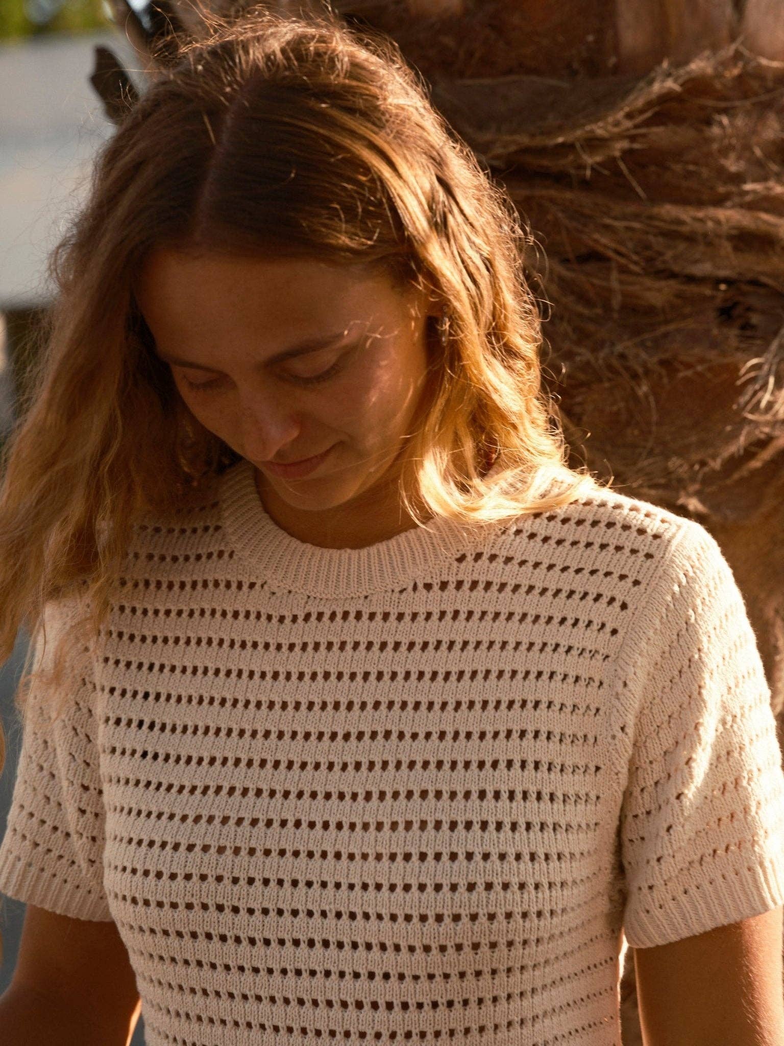 Mollusk- Open Knit Tee in Natural
