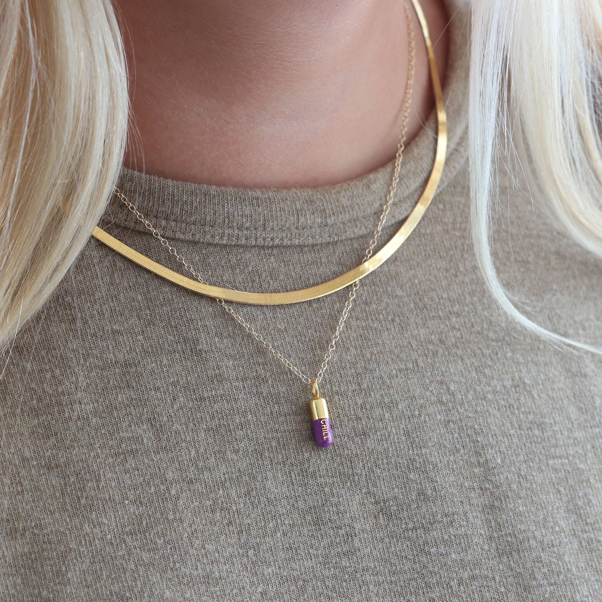 Chill Pill Enamel Necklace 18K Gold Vermeil | Sterling Silver Charm | Gold Filled | Sterling Silver Chain Multiple Colors 16-18 Inches Nickel Free Ships from CA