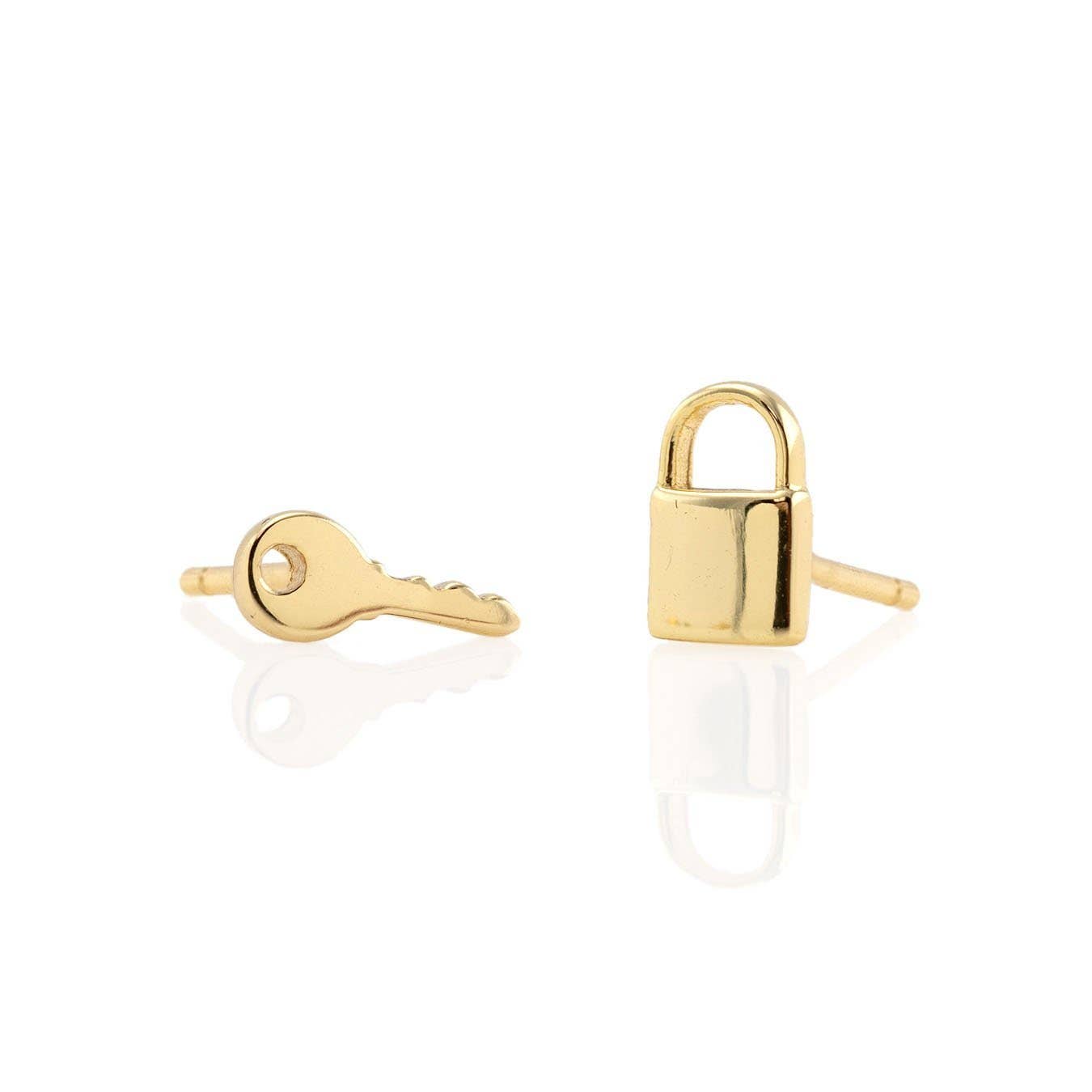 Lock & Key Stud Earrings 18K Gold Vermeil | Sterling Silver Nickel Free Hypoallergenic Ships from CA