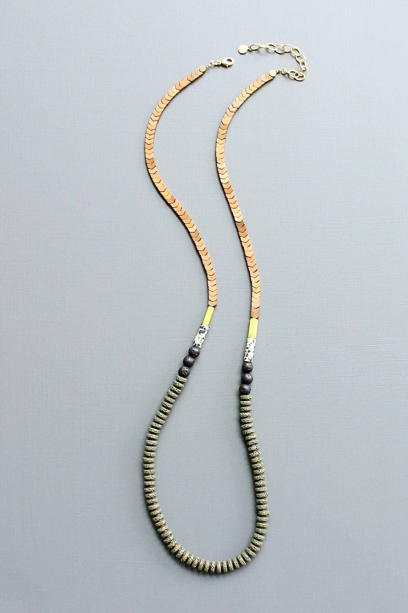 Moss Lava Bead Long Necklace