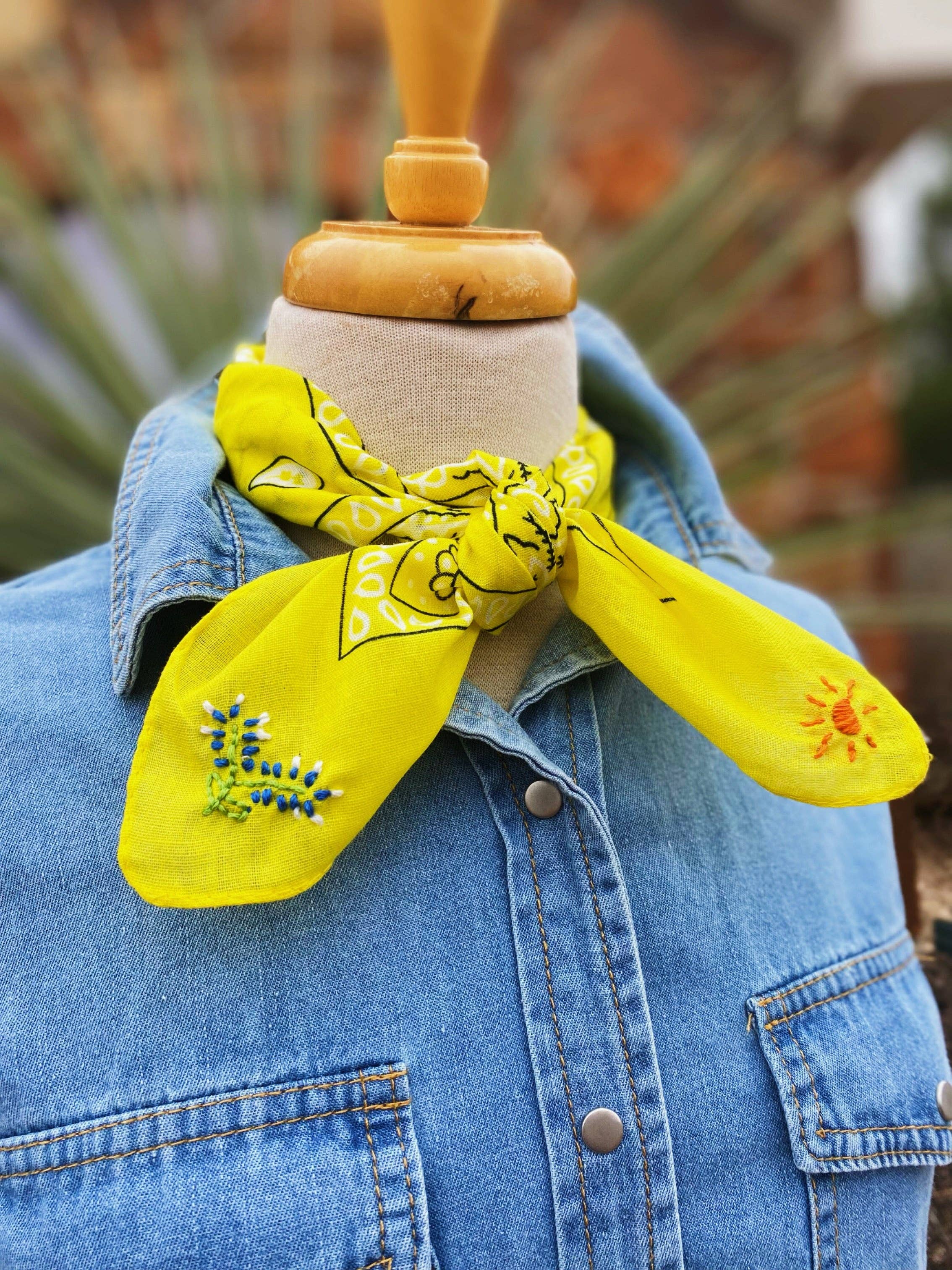 Pradera-Embroidered Texas Bluebonnet Bandana