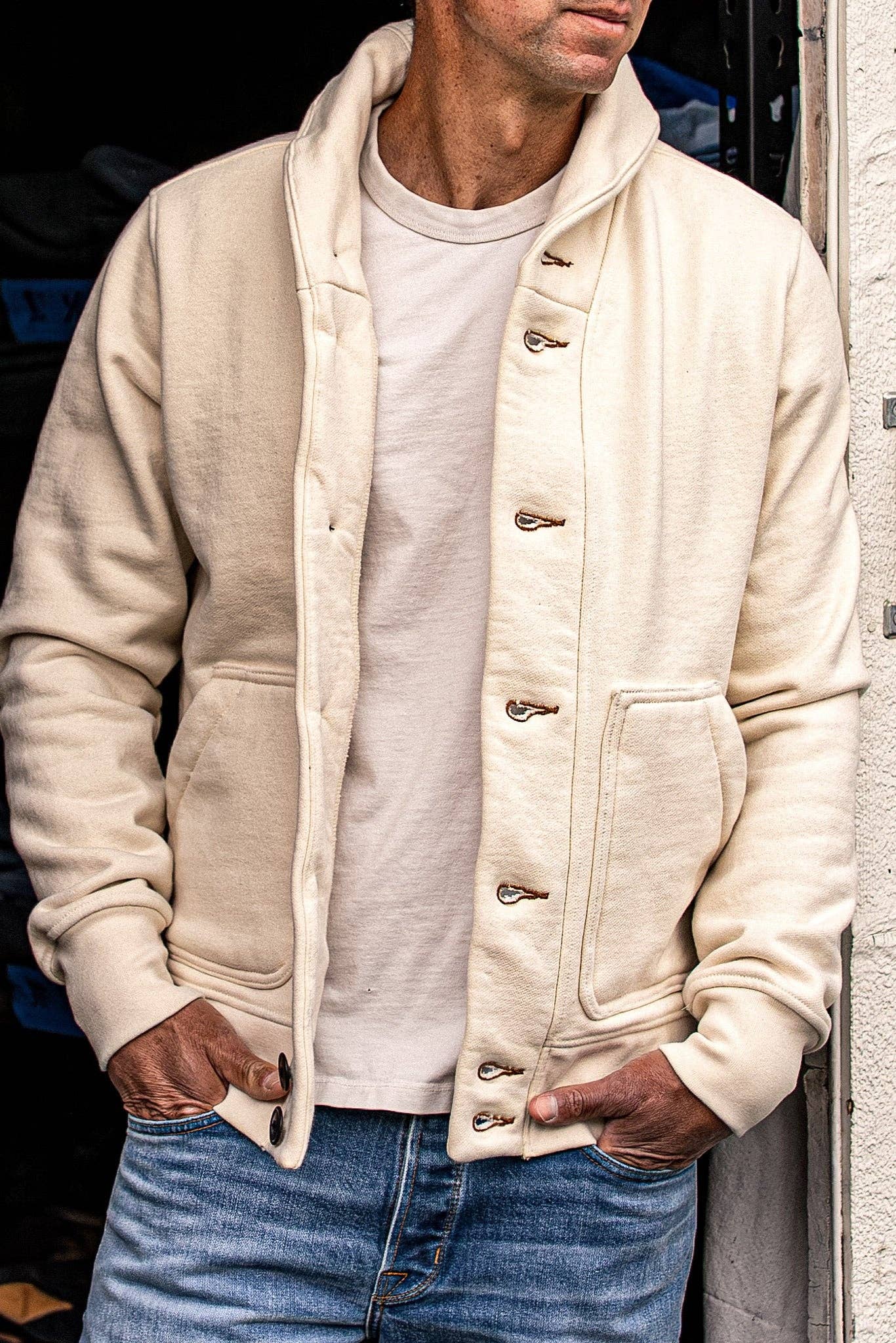 Men's Bodega Shawl Cardigan | 14oz 100% Cotton French Terry - Natural