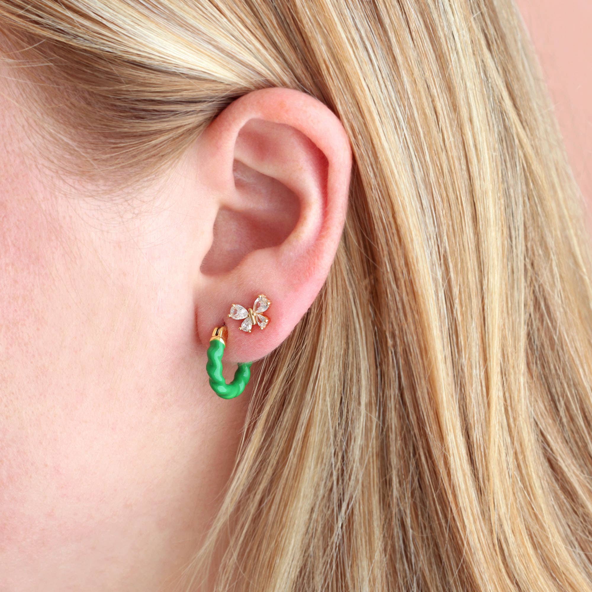 Butterfly Crystal Marquis Stud Earrings 18K Gold Vermeil CZ Crystals 8mm Wide Nickel Free Hypoallergenic Ships from CA