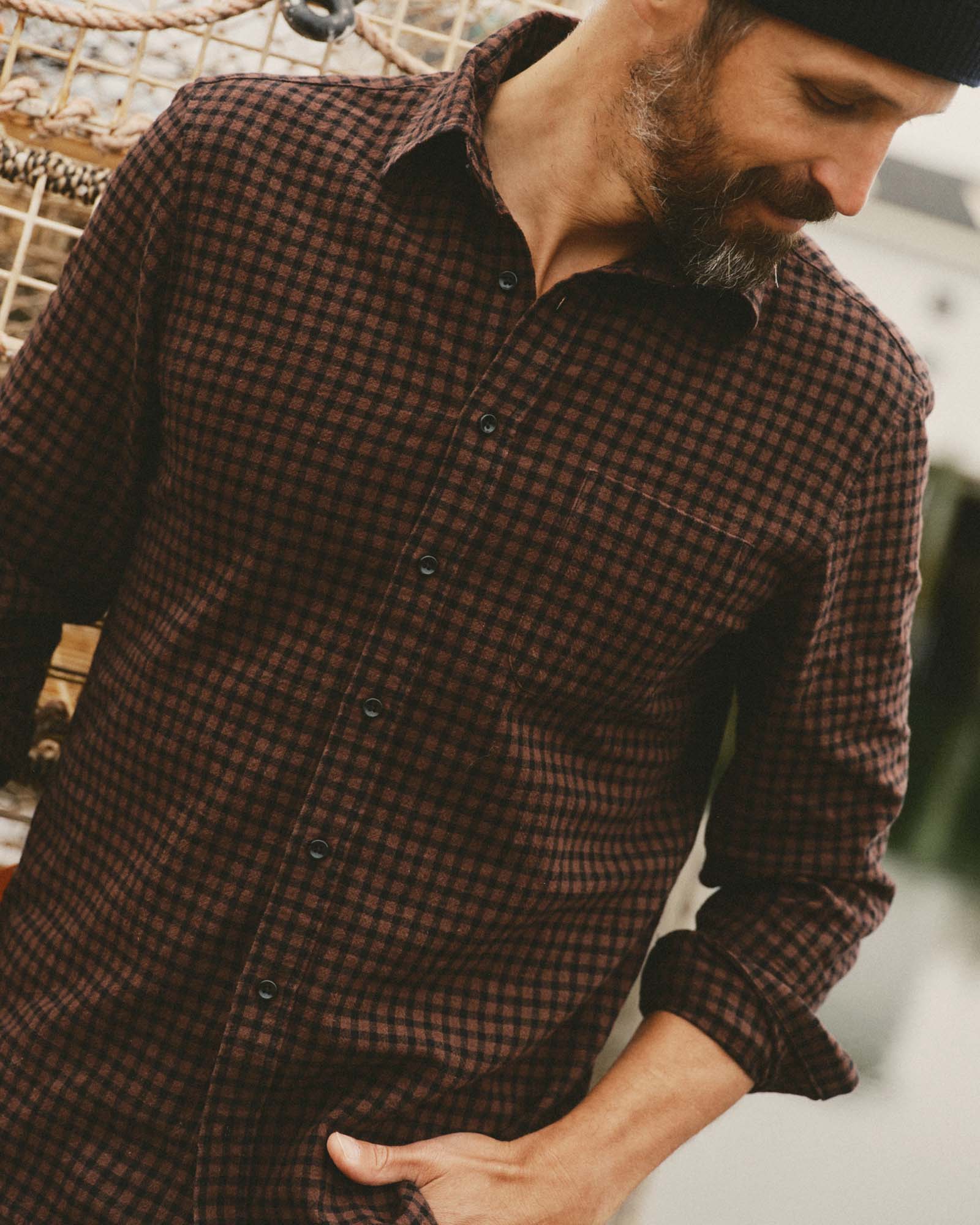 Taylor Stitch California Shirt in Black Cherry Gingham