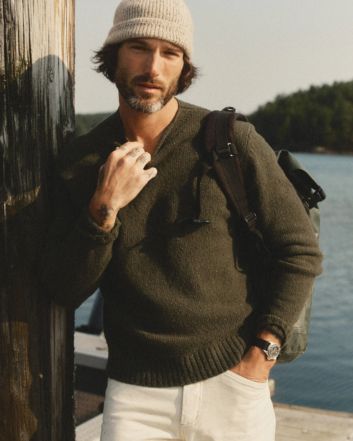 Taylor Stitch - The Seafarer Rollneck Sweater in Olive Donegal