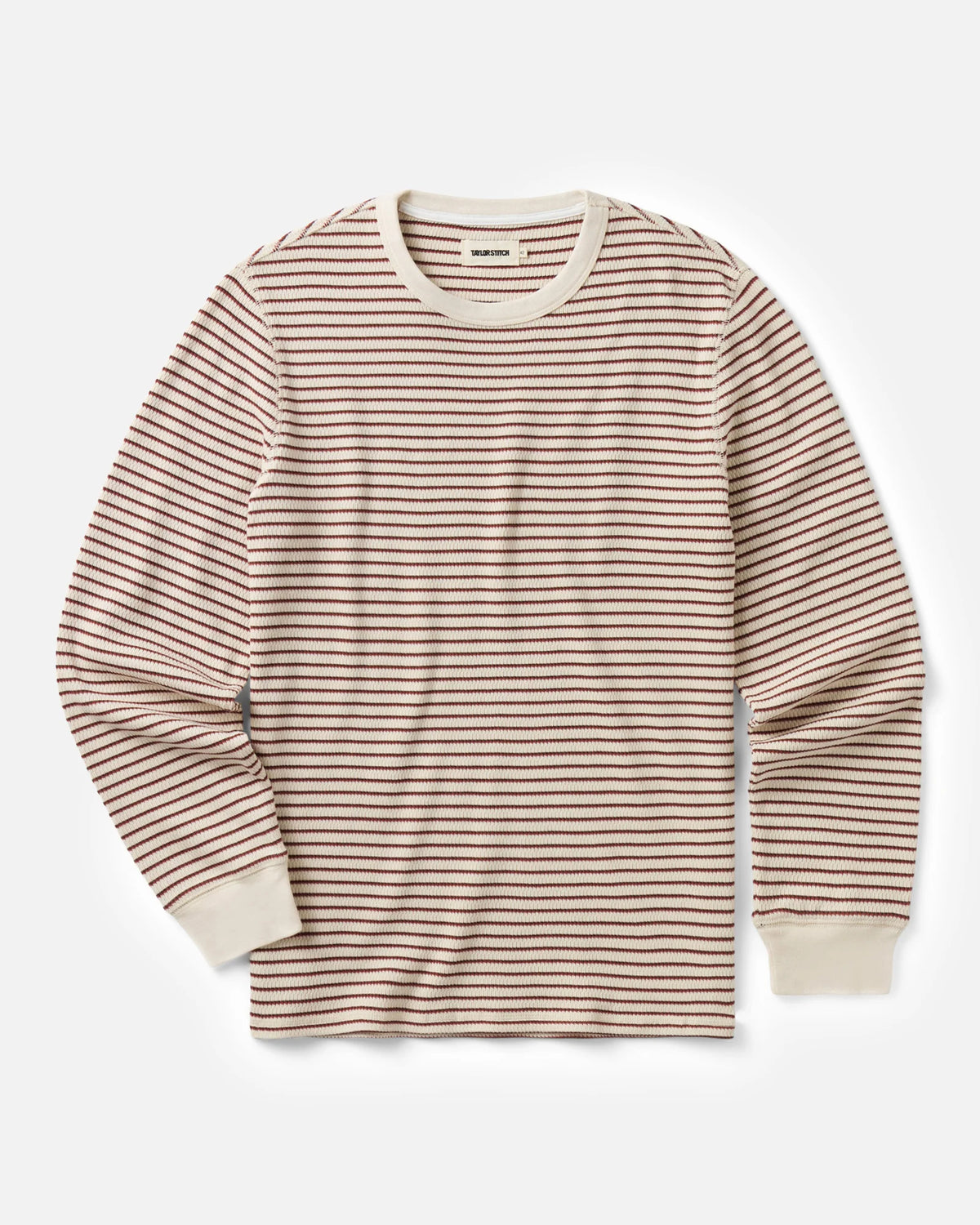 Taylor Stitch - The Organic Cotton Crew in Vintage White Stripe Waffle