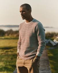 Taylor Stitch - The Organic Cotton Crew in Vintage White Stripe Waffle