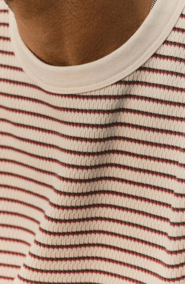 Taylor Stitch - The Organic Cotton Crew in Vintage White Stripe Waffle