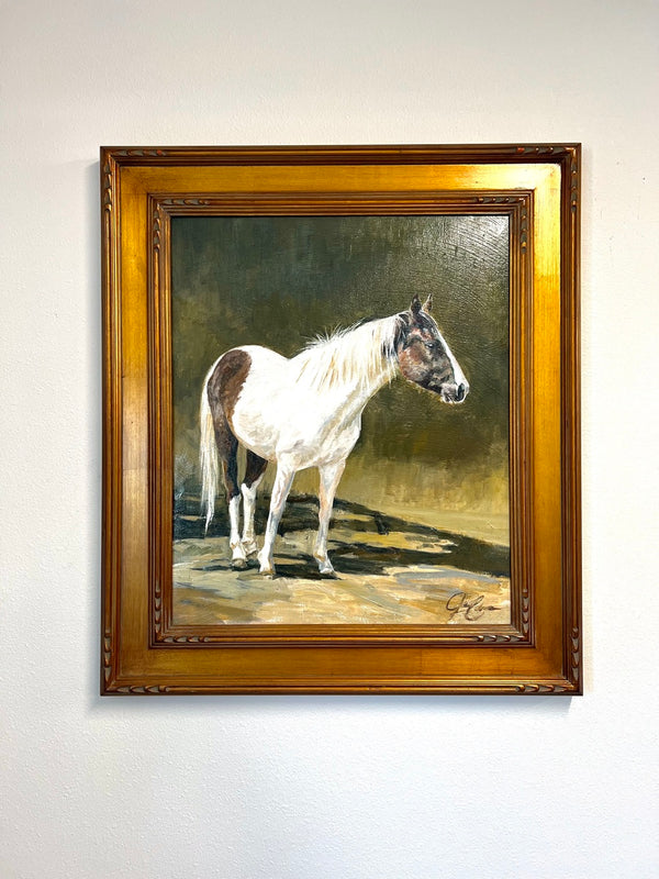 Untitled ( White Horse, Brown Patch, Green Background)